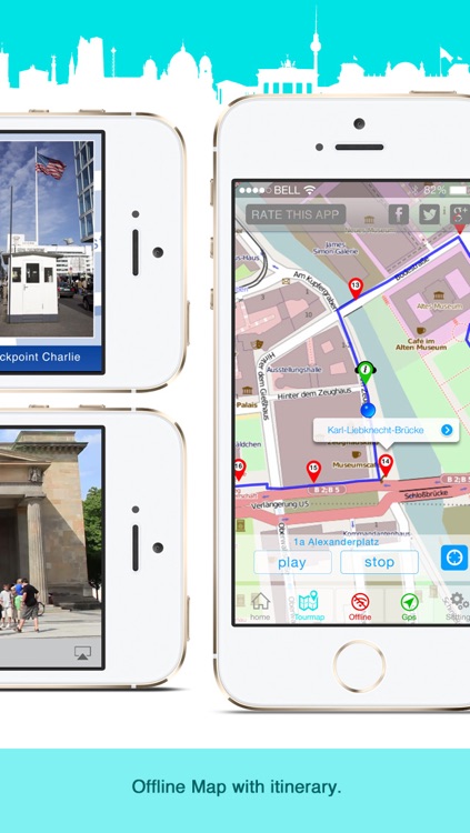 Berlin Guide: History multimedia Sightseeing Tour, GPS triggered video and audioguide, Offline City Map-HD