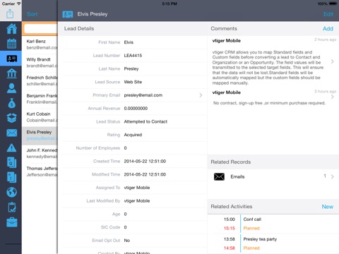 Скриншот из Vtiger CRM for iPad