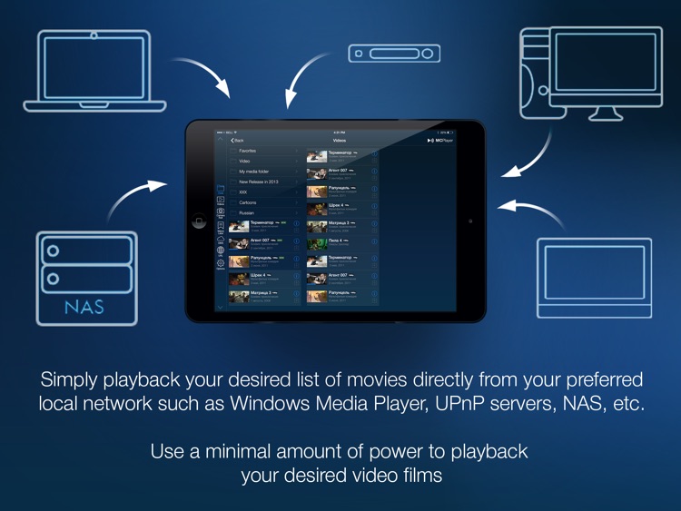 MCPlayer HD Pro wireless video player for iPad to play videos without copying