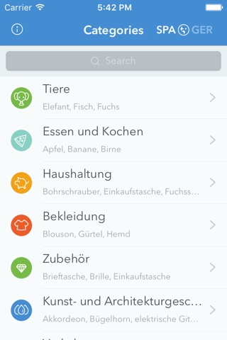 Visual Dictionary — Deutsch – Spanisch Bildwörterbuch mit Übersetzung und Aussprache screenshot 2