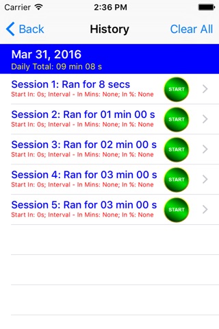 Prānā Meditation Timer - features include meditation history, re-run a previous meditation session, and set reminders for future meditation sessions screenshot 3