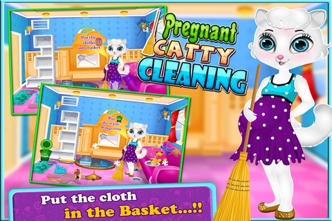 Pregnant Cat Cleaning For Kids And Girls Free Games screenshot 2