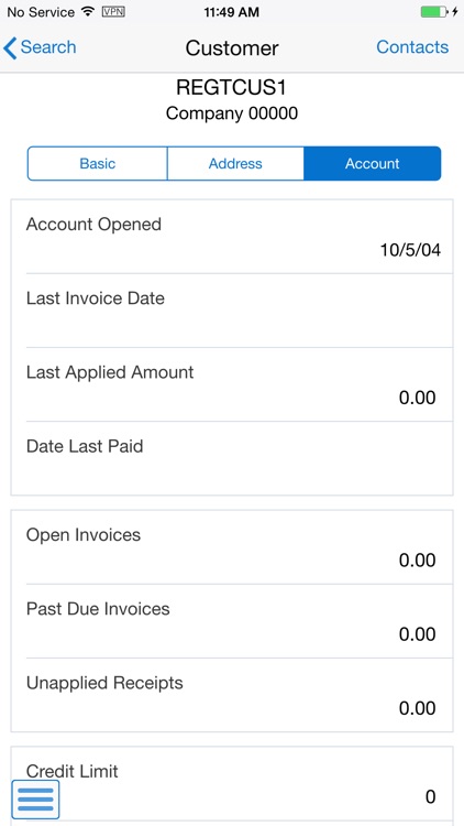 Customer Account Overview Smartphone for JDE E1 screenshot-3