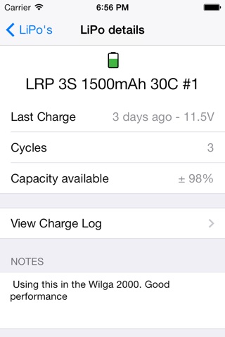 LiPo watch - Lithium Polymer battery logbook screenshot 2
