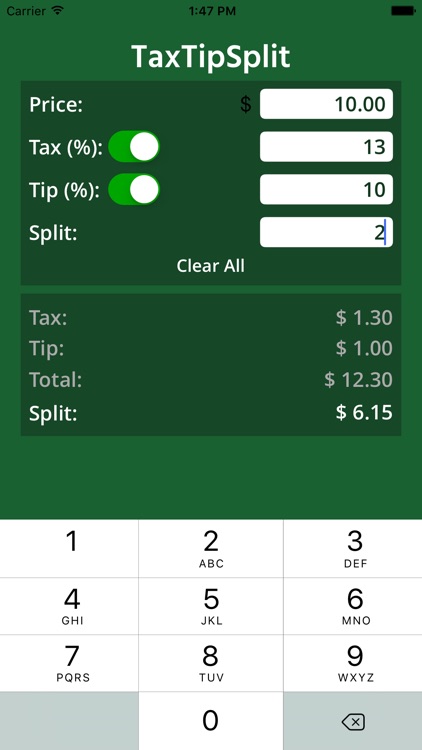 TaxTipSplit - easy calculator for your tax, tip, and bill split