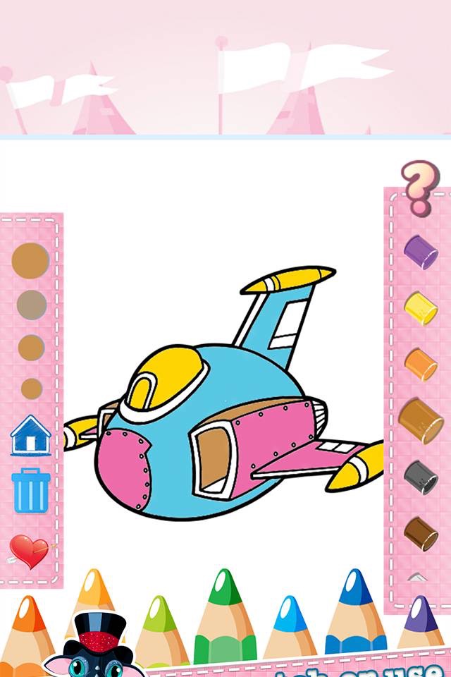 Plane Drawing Coloring Book - Cute Caricature Art Ideas pages for kids screenshot 3