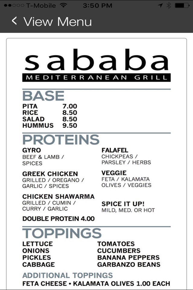 Sababa Mediterranean Grill screenshot 4