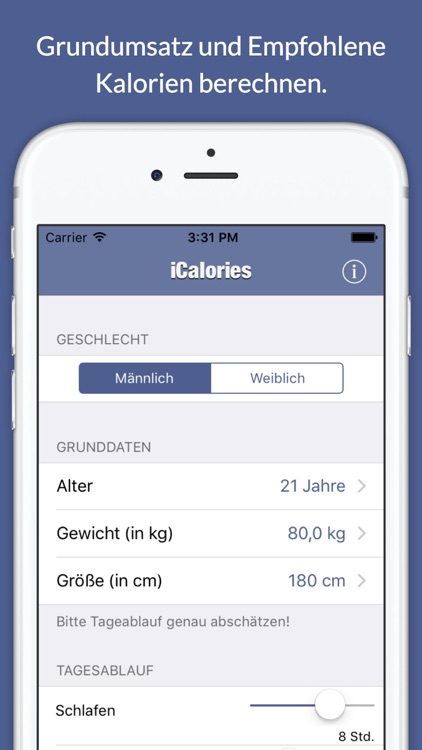 iCalories - Kalorienbedarf und BMI berechnen by Philipp Blanke