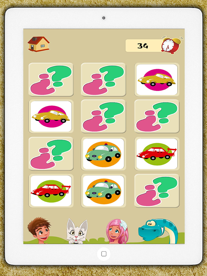 Memory game for children memory cars. Learning game for boys