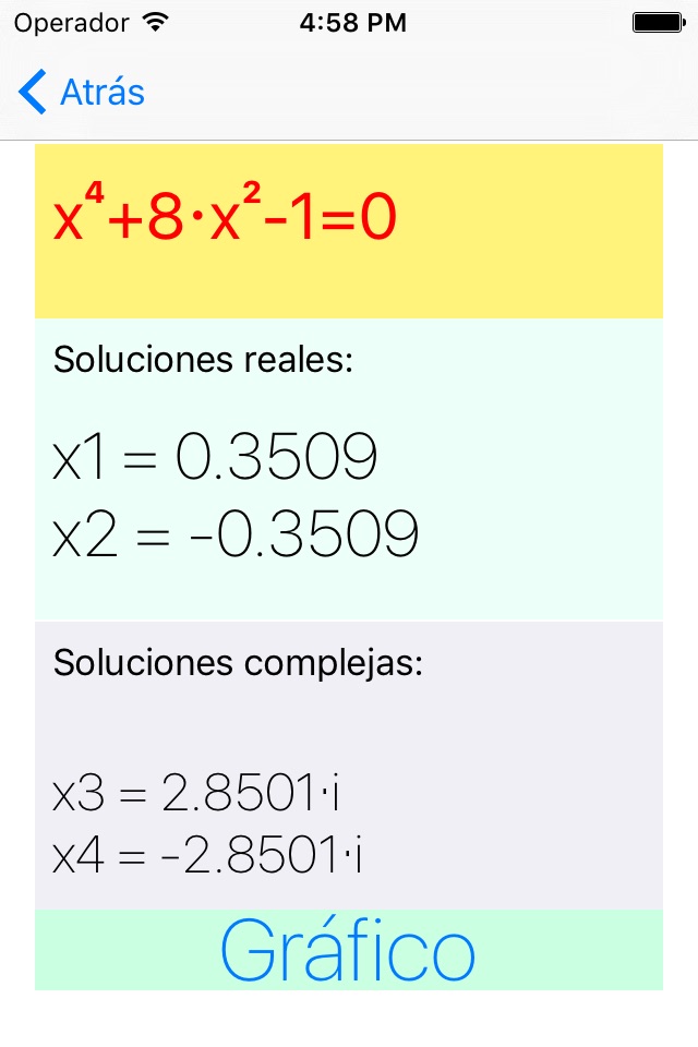 Parabola - quadratic and biquadratic equation solver, real and complex solutions screenshot 4