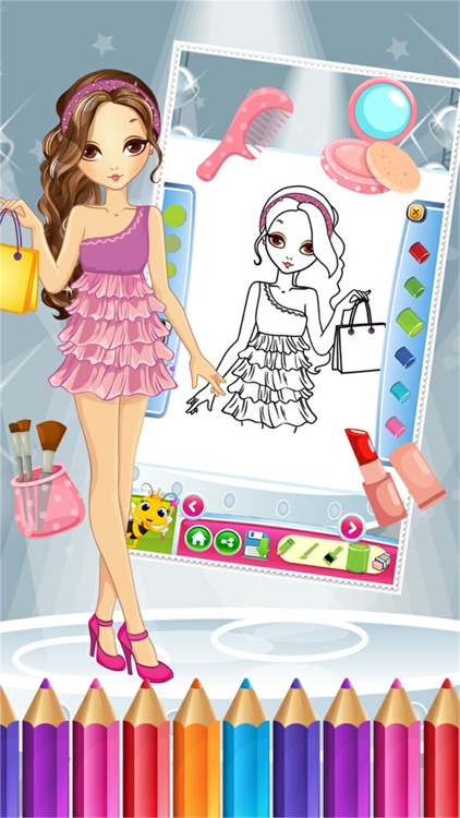 Pretty Girl Fashion Colorbook Drawing to Paint Coloring Game for Kids