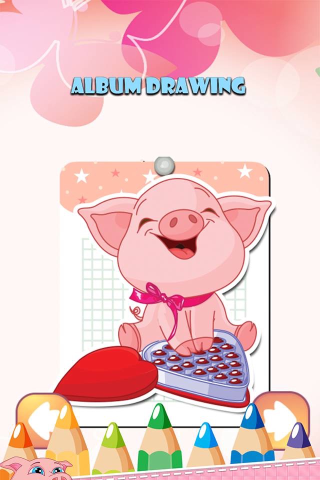 Pig Drawing Coloring Book - Cute Caricature Art Ideas pages for kids screenshot 2