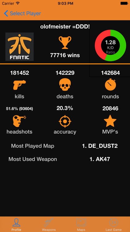 Player Stats for Counter Strike - GO