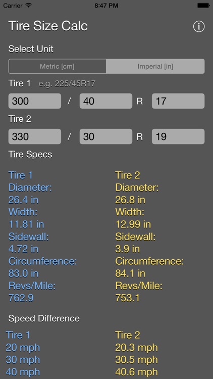 Tire Size Calculator Plus