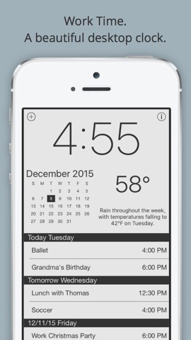 Work Time - 作業時間 - カレンダーや天気のエレガントなデスクトップ時計のおすすめ画像1