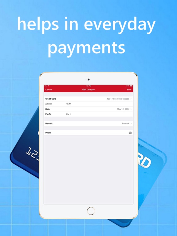 Credit Cards and Cheques Keeper iPad Credit Cards and Cheques Keeper iPad