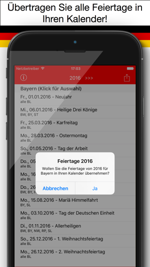 Feiertag Kalender Deutschland 2016(圖2)-速報App