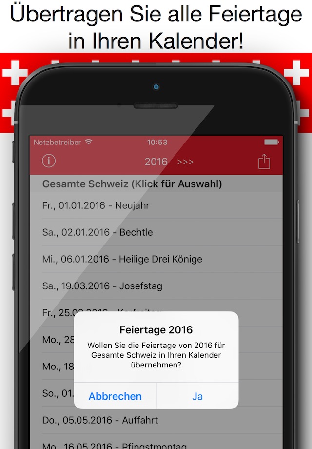 Feiertage Schweiz Kalender & Kalenderwochen screenshot 2
