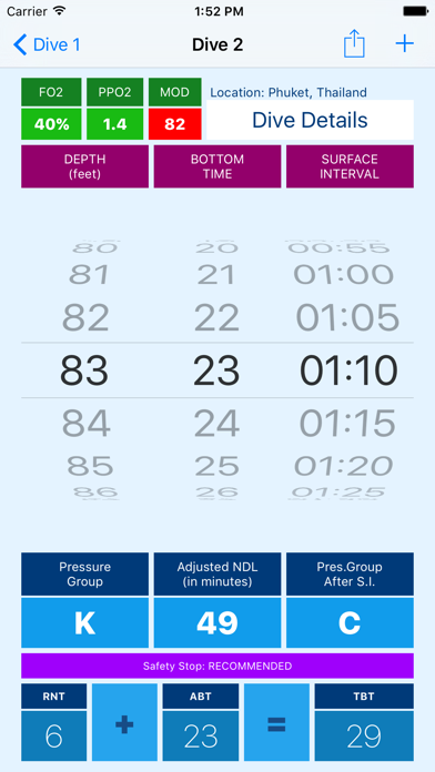 Dive Plan Screenshot 2