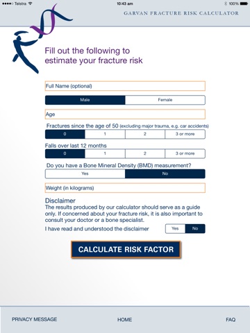 Garvan Fracture Risk Calculator screenshot 2