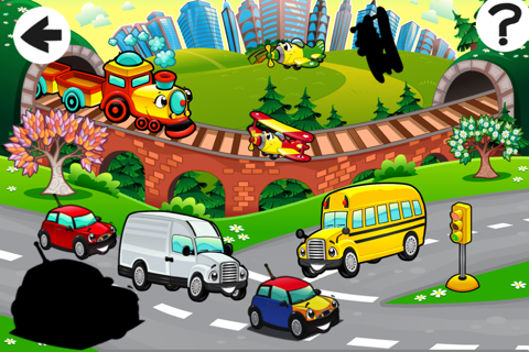 Animated Kids Game: Shadow Puzzle with Funny Cars and Planes in the City screenshot 3