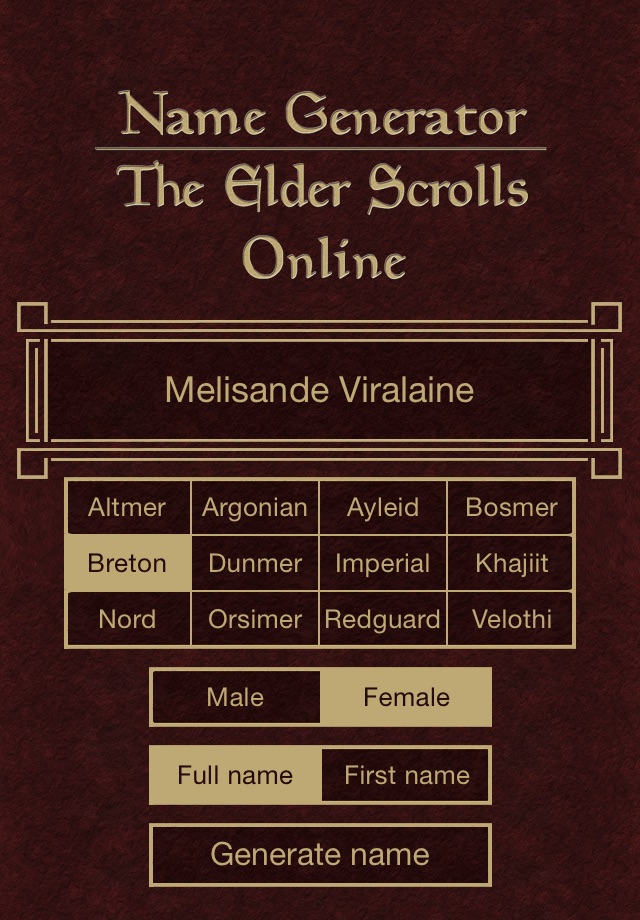 Name Generator for The Elder Scrolls Online screenshot 2