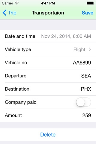 Business trip tracker - schedule and track transportation and all expenses screenshot 3