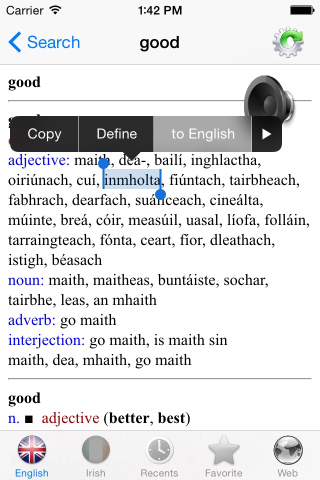 English Irish best dictionary - Béarla Gaeilge Foclóir fearr screenshot 3