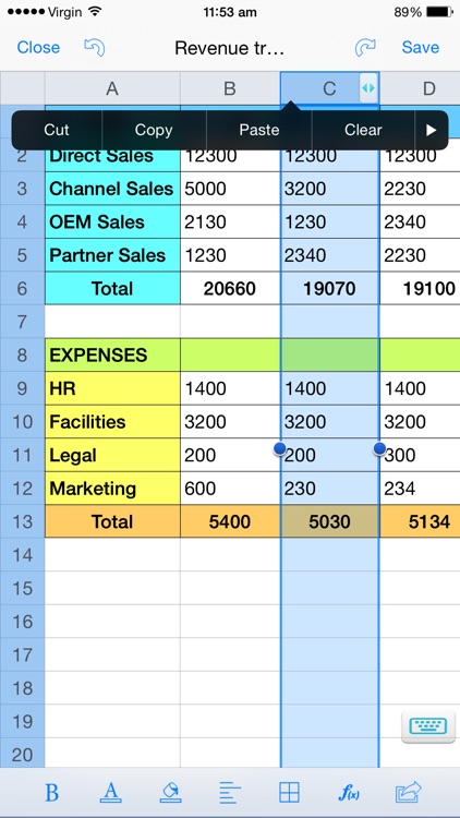 Spreadsheet touch: For Excel style spreadsheets