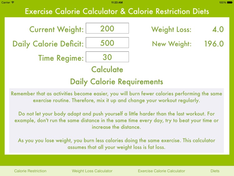 Exercise Calorie Calculator & Calorie Restriction Diets