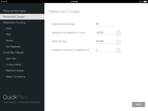 QuickPlan - Retirement Planning Calculator, Financial Forecasting and Retirement Readiness Planner screenshot 2