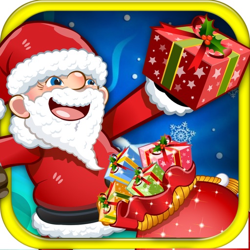 Bossy Santa Clause Throwing Gifts bag in snowing season icon