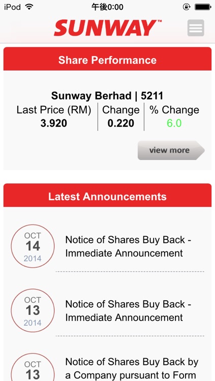 Sunway Berhad Investor Relations