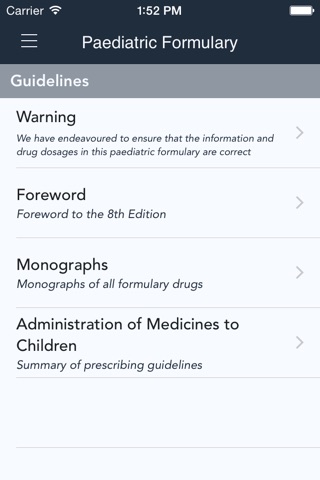 Paediatric Formulary screenshot 2