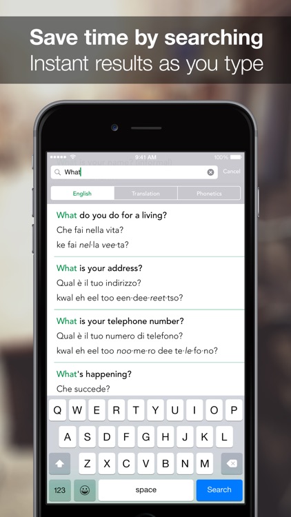 SpeakEasy Italian ~ Offline Phrasebook and Flashcards with Native Speaker Voice and Phonetics
