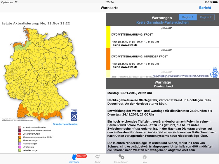 Wetter-Warner für iPad