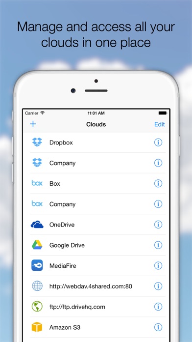AirFile Pro - Cloud Manager for Dropbox, OneDrive, Box, Bitcasa, Office 365, Amazon S3, FTP, WebDAV Screenshot 1