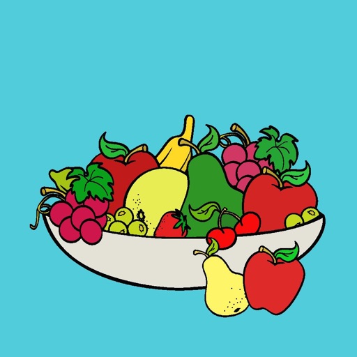 Kids coloring in with Fruit and Vegetables Icon