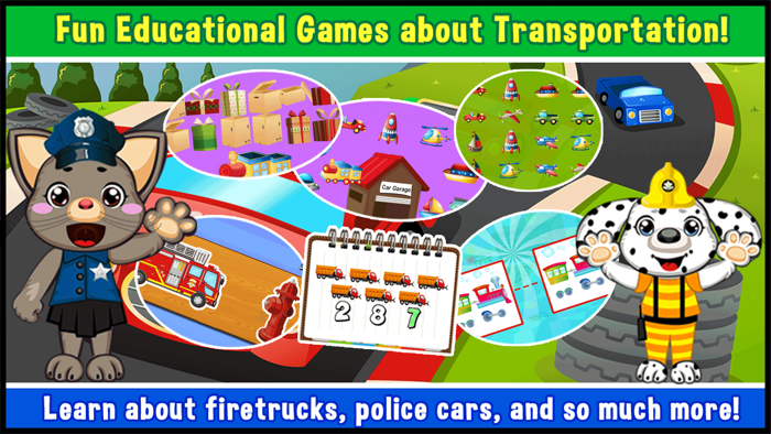 Kids Vehicle Educational Puzzle Games for Preschool - toddler learning about animal fire truck, train, car and much more