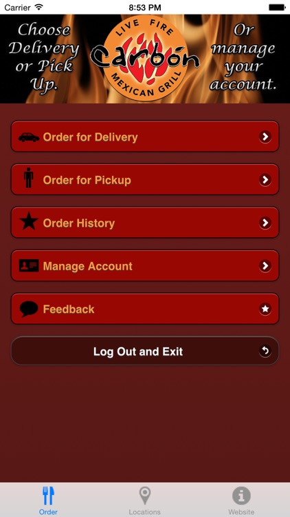 Carbón Live Fire Mexican Grill Mobile Ordering