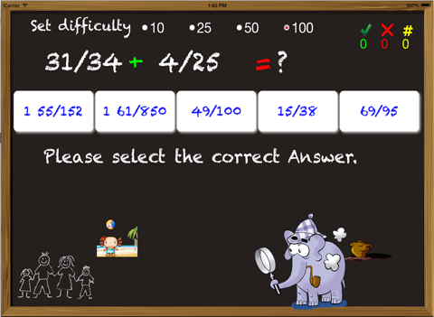 Chalkboard Fractions - Kids Math Adding Mixed Fractions screenshot 4