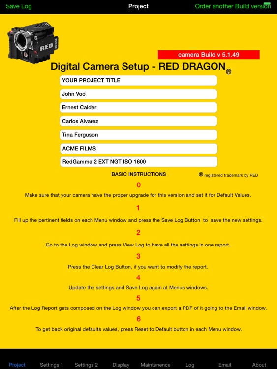 Digital Camera Setup RED DRAGON v 5.1.49