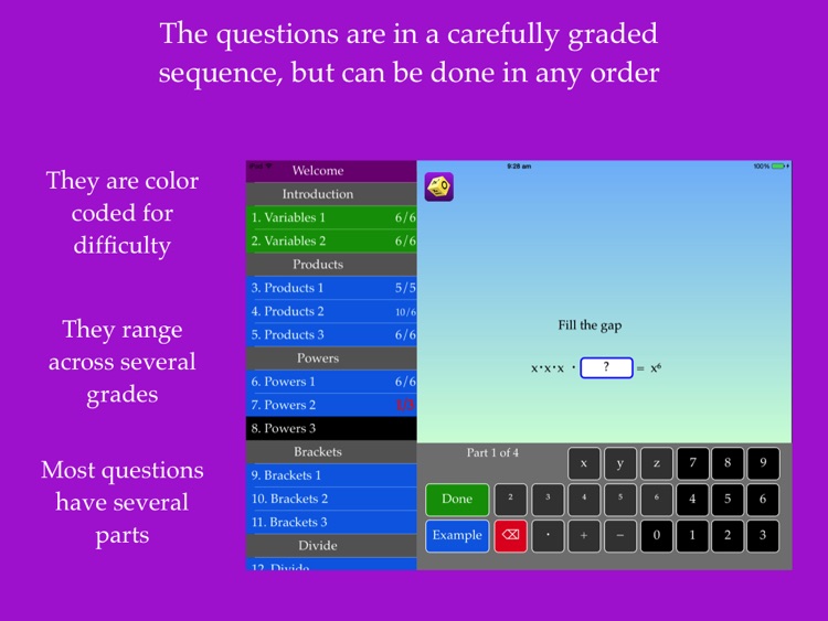 Algebra Start - variables powers simplify solve screenshot-0