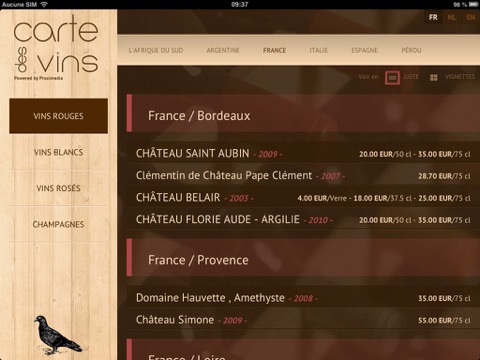 Carte des vins - Proximedia screenshot 2