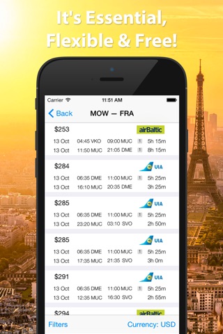 Скриншот из Find The Cheapest Flight Tickets. Search and compare airfares from 1,038 airlines!