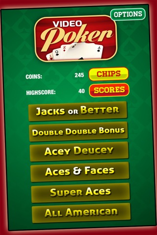 Video Poker: 6 Free Casino Card Games with Jacks or Better, Double Bonus, Acey Deucey, Ace & Faces, Super Aces, and All American for Gambling Fun! screenshot 3