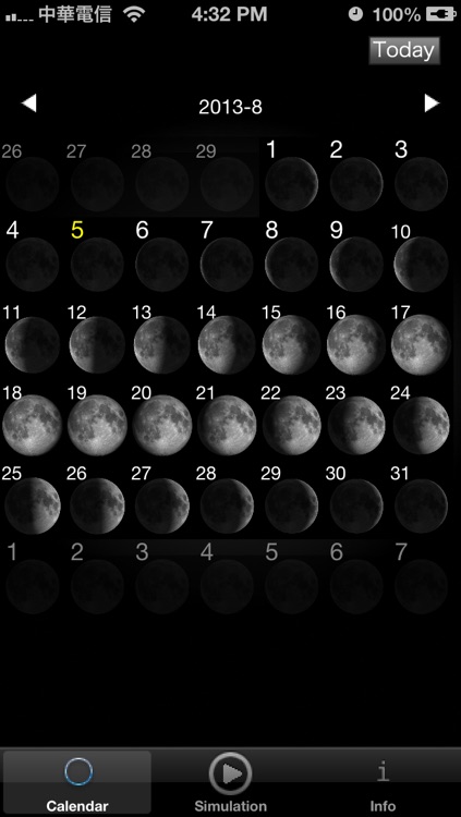 Moon Lunation with Phase Calendar