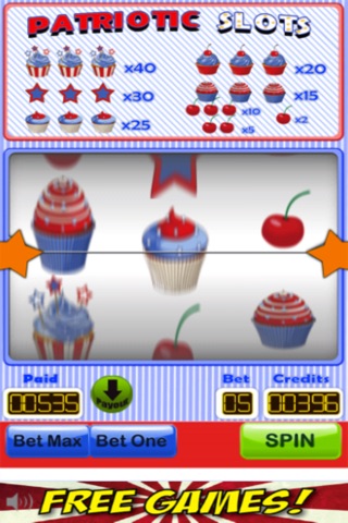 Patriotic Slots Free Edition - The Red, White and Blue Famly Slot Machine Cupcake Game screenshot 3