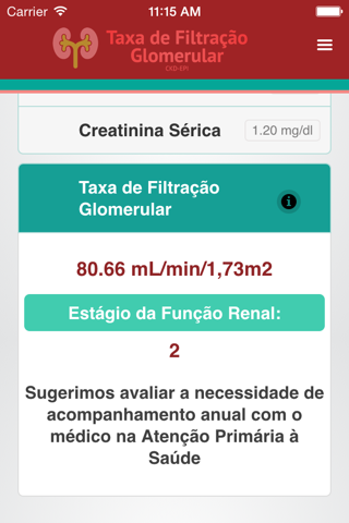 Taxa de Filtração Glomerular - TelessaúdeRS screenshot 2
