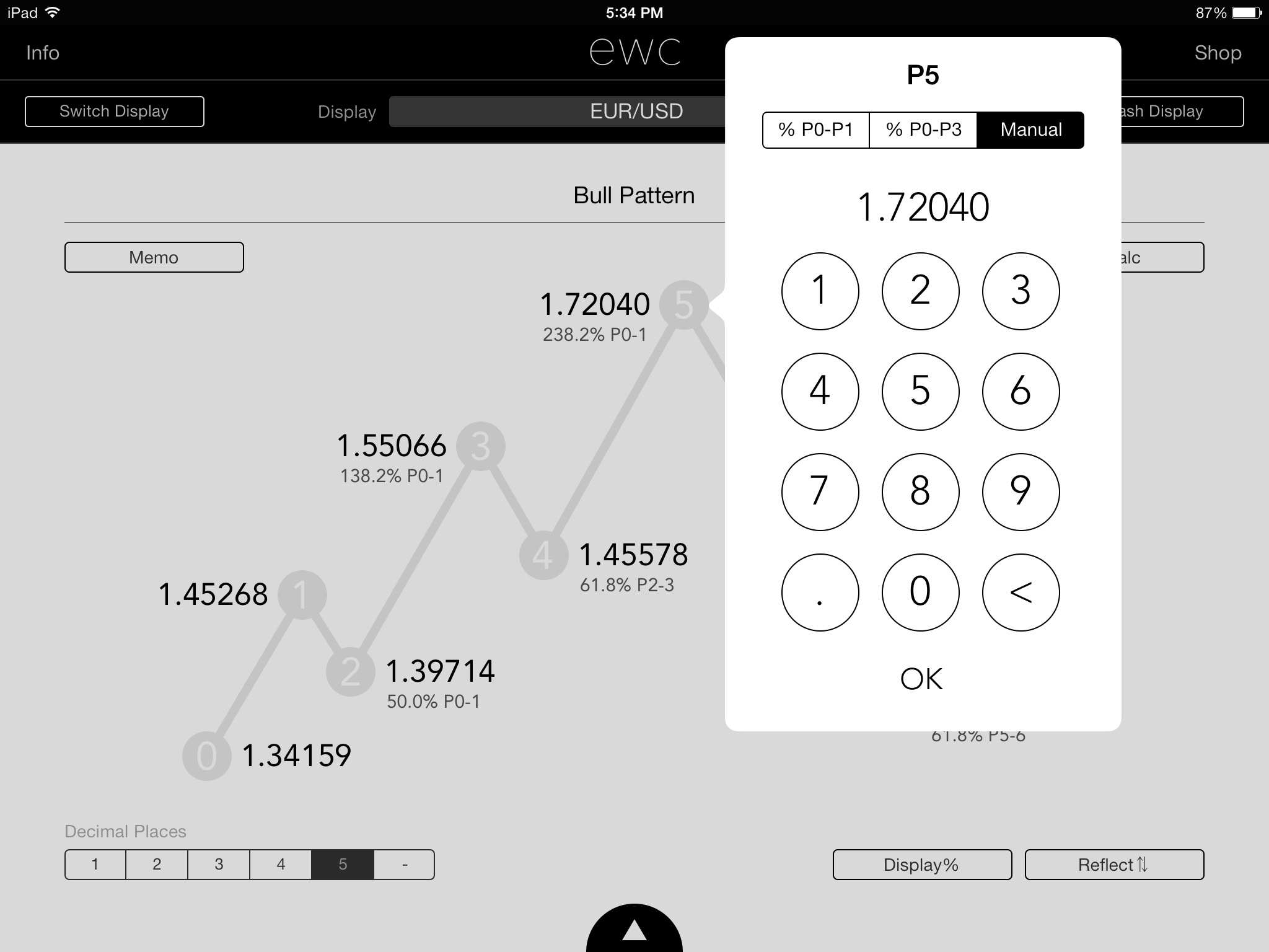 elliott wave calculator for Forex, CFD, Stocks - ewc tablet | Fibonacci Retracement Tool screenshot 4